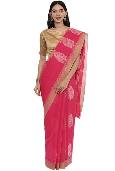 Womens Woven Pure Cotton Saree With Blouse Piece (CCOPSC12770_Rose)