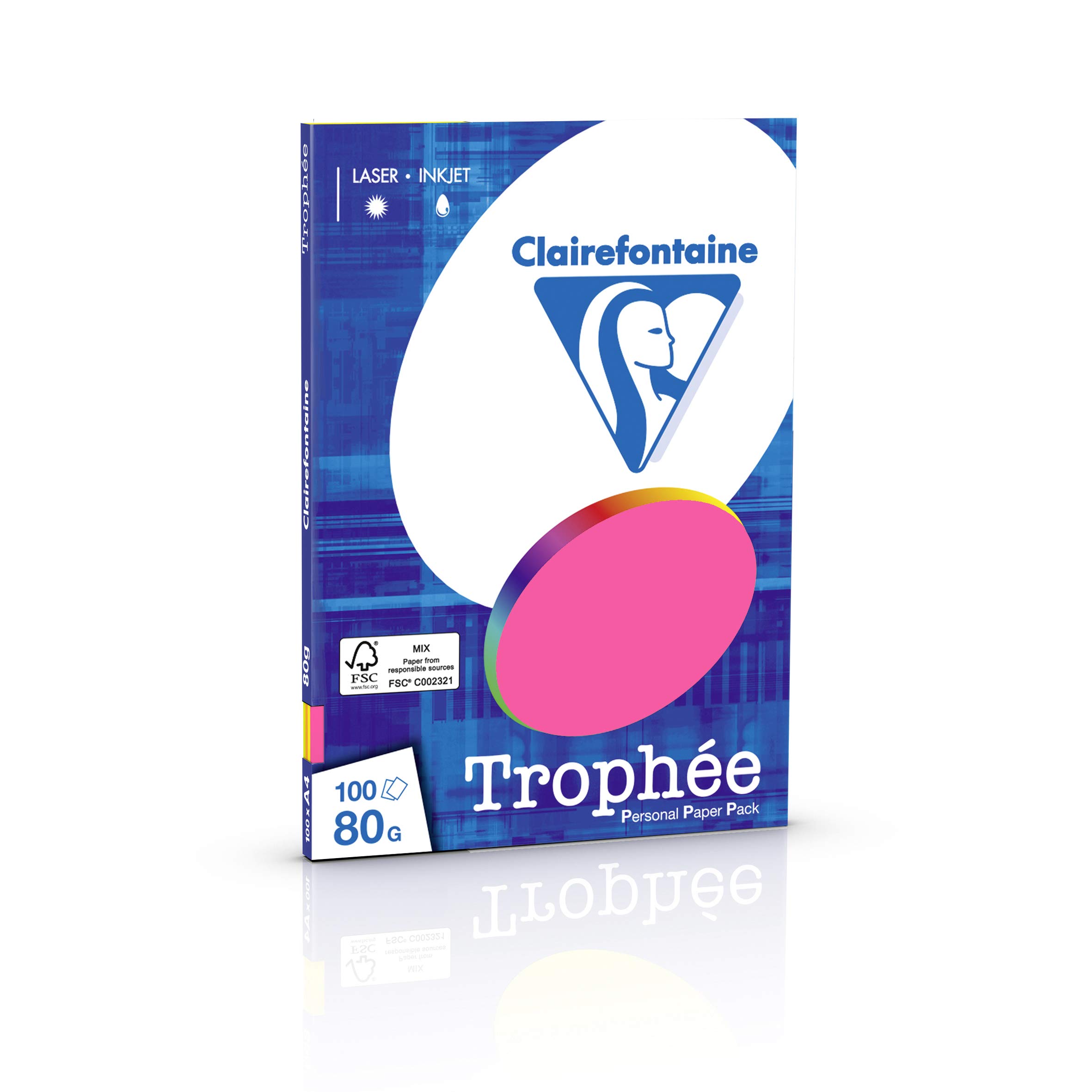 Clairefontaine Trophee Copying Paper (A4, 80g/m², 100 Sheets) A4, 21 x 29.7 cm Assortiment Fluo