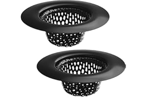 HILLTOP PRODUCTS 2 Pack - 2.25" Top / 1" Basket- Black Sink Strainer Bathroom, Utility, Slop, Laundry, RV and Lavatory Sink Drain Strainer Hair Catcher. Stainless Steel with Black Electroplated Coating