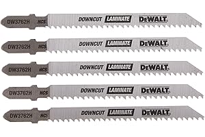 Dewalt DW3762H 4-Inch 10TPI Laminate Down Cutting HSC T-Shank Jig Saw Blade, 5-Pack