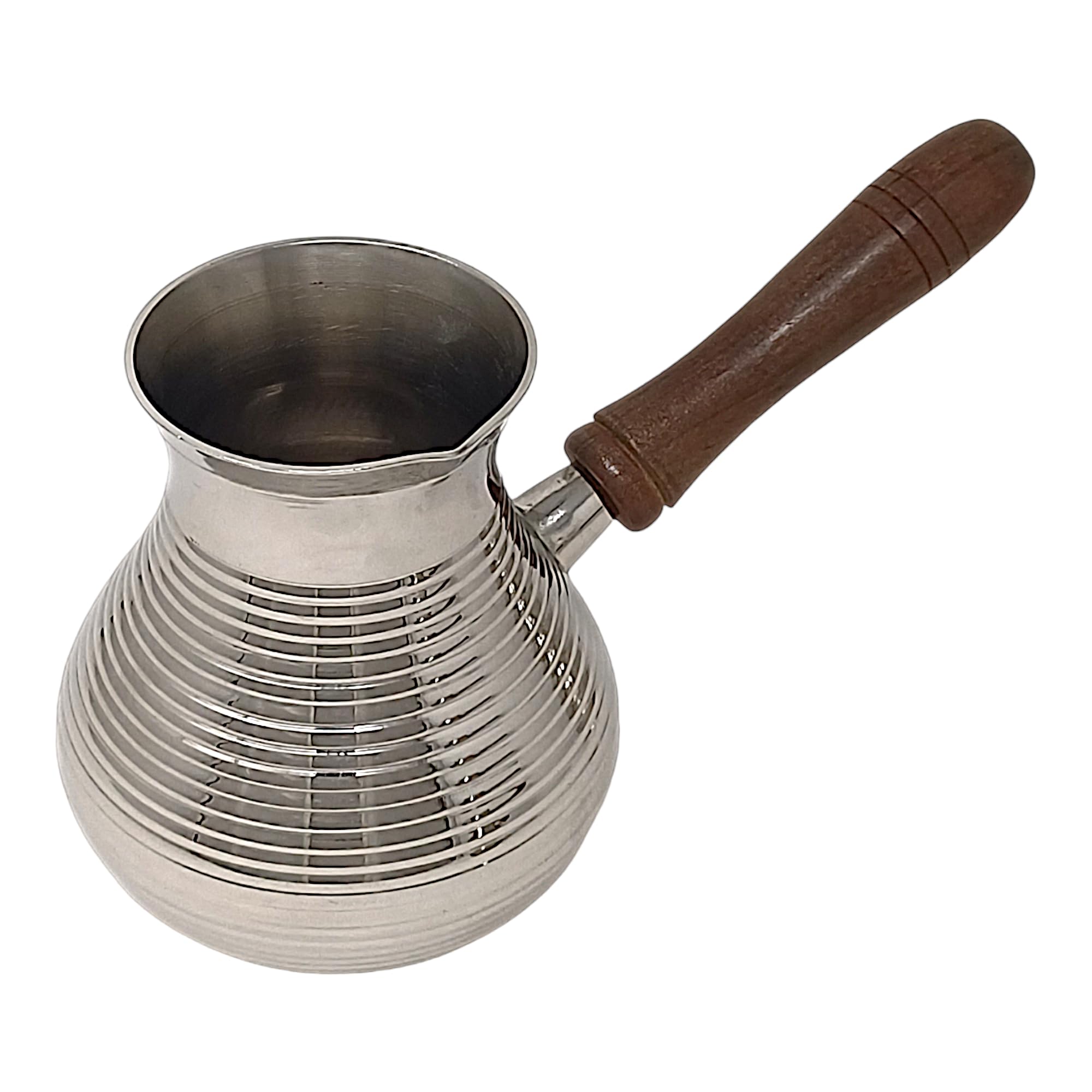 Madacha 750ml Nickel-Plated Brass Turkish Coffee Pot - Cezve with Removable Wooden Handle