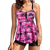 Kate Kasin Tankini Swimsuits for Women 2025, Two Piece Tummy Control Bathing Suit, Floral Flowy Swim Tops with Short Swimwear