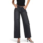 Forever 21 Women’s Low Waist Wide Leg Denim Jeans with Heart Patch Details