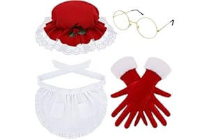 Ueyben Mrs Claus Costume Adult Women, Old Lady Santa Christmas Costume Set with Red Santa Hat Apron Gloves Glasses for Party Cosplay