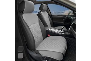 BEITK 2 Pack Leather Front Seat Covers, Universal Sideless Car Seat Protectors, Waterproof Automotive Seat Cover for Most Cars Trucks SUV(Gray)