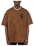 BEAUDRM Men's Letter Print Round Neck Drop Shoulder