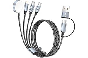MPATIBY Travel Vacation Essentials 4 in 2 Dual Type C Multi Charging Cable for Apple Watch Charger,USB A/USB C Multiple Charger Cord for All Devices Compatible with iWatch Ultra/SE/10-1,iPhone 17-11 and More