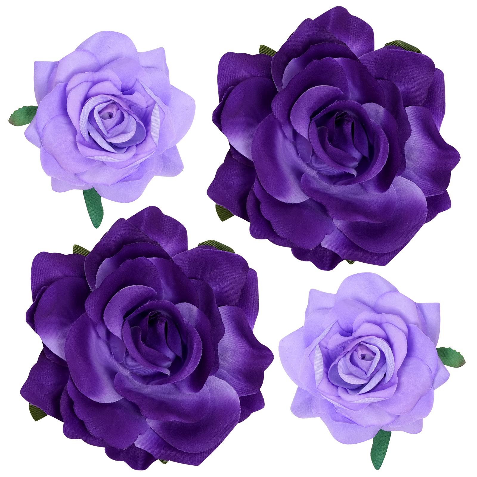 Photo 1 of Topbuti Rose Hair Clip - 4 Pcs Fabric Flower Hair Clips, Mexican Hair Flowers Pin up Headpieces for Woman Girl Wedding Party Mother's Day (2 Sizes) (Purple)