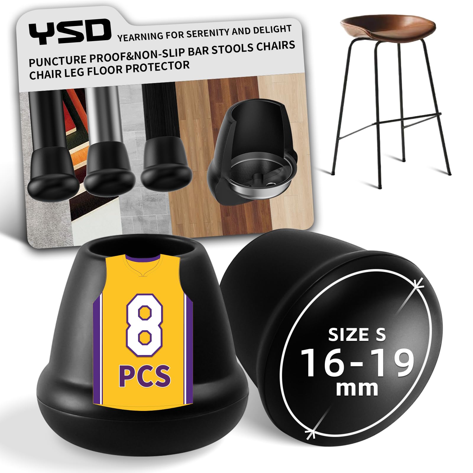 Photo 1 of 0.75 Inch Heavy Duty Rubber Chair Leg Caps - 8 PCS Non-Slip Furniture Floor Protectors with Metal Inserts for Wood, Tile, Carpet - Fits Chairs,Stools,Bar Stools