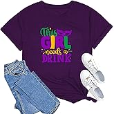 Happy Mardi Gras Shirt for Women Mardi Gras Day Tshirts Funny Carnival Theme Party Tee Tops Purple