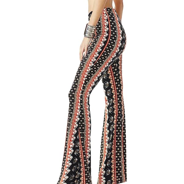 slim fit dress slacks Ladies Groovy Hippie Flared Trousers 60s 70s Fancy Dress Costume Hippy main image 1