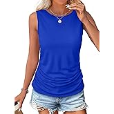OFEEFAN Womens Ruched Tank Tops Crewneck Casual Summer Tops Basic Sleeveless Shirts