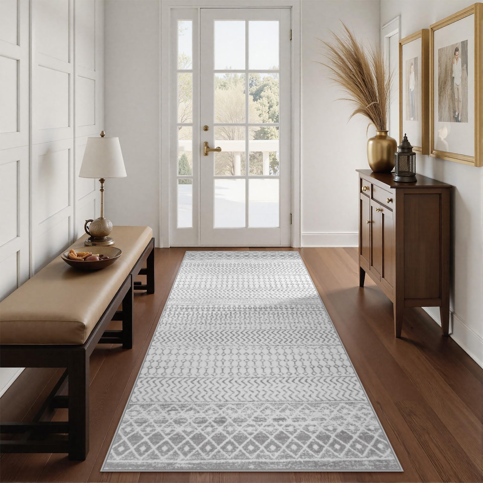 Photo 1 of Nailttos Moroccan Washable Runner Rug, 2x5 Ultra Soft Non-Slip Hallway Rug, Low Pile Distressed Gray Bathroom Rugs Carpet Runner for Entryway Kitchen Bedroom Laundry Room