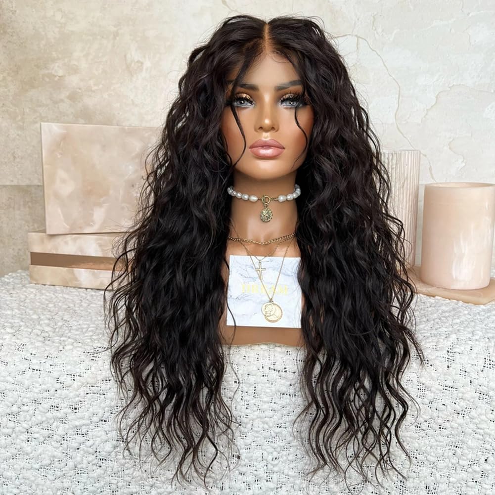 Photo 1 of Eversilky Pre-plucked Natural Hairline Black Women Human Hair 200% Density 13x4 HD Lace Frontal Wigs Natural Loose Wave Curly Wigs (16 Inches,13X4 HD lace wig)