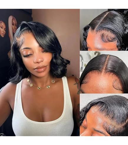 Short Bob Wig Human Hair 5x5 Lace Closure Pre Plucked 180% Density 12 Inch Amazon.com : PXCPXC 5x5 Hd Lace Closure Wigs Human Hair  main image 2