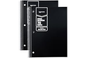 �鶹�� Basics College Ruled Spiral Notebook, 70 Sheets, 8" x 10.5", Black, 2 pack