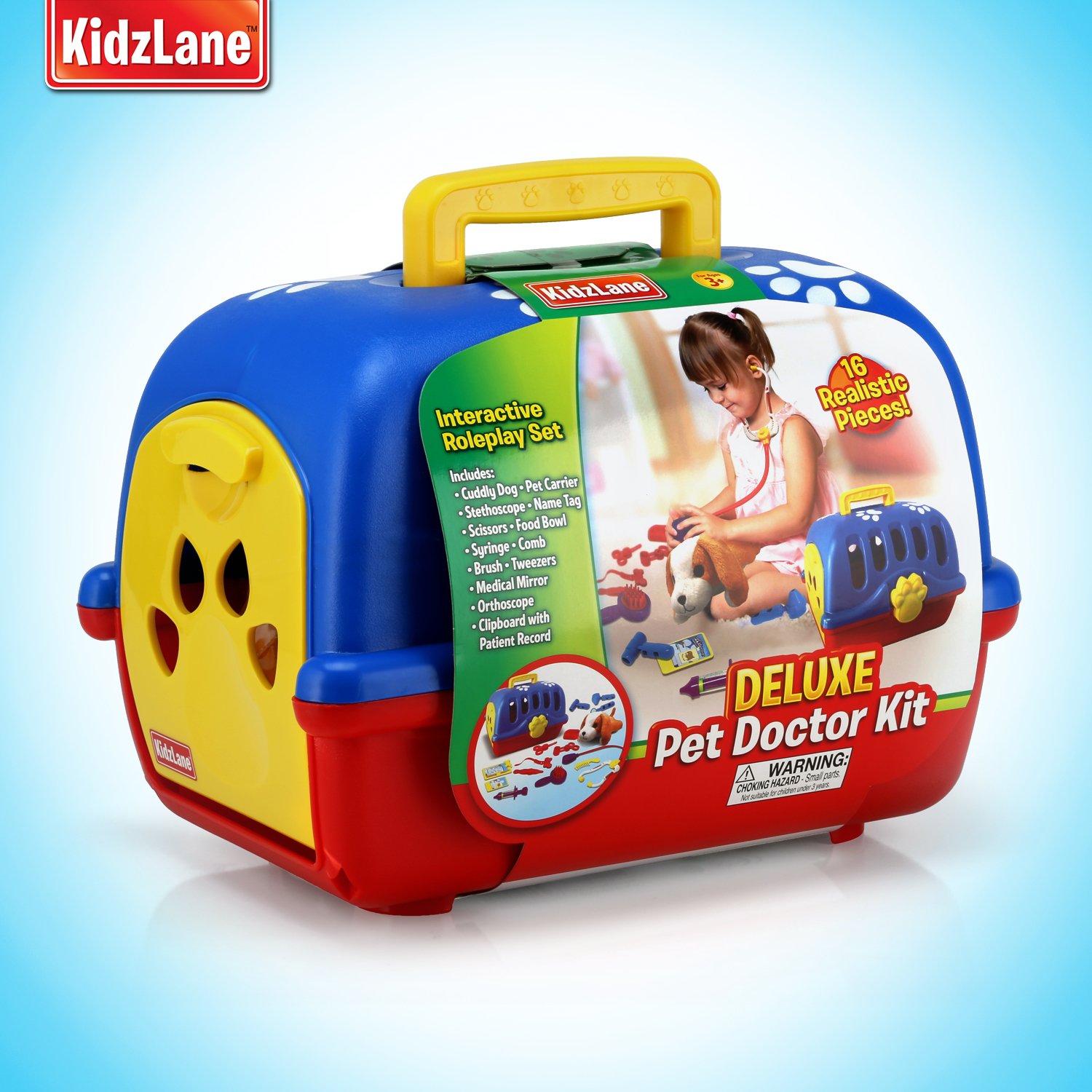 Kidzlane Deluxe Veterinarian Kit for Kids and Toddlers | Pretend Play Vet Set for Kids | Pet Vet Playset | Toy Pet Carrier for Little Girls and Boys | Kids Doctors Kit | Play Doctor Set for Kids