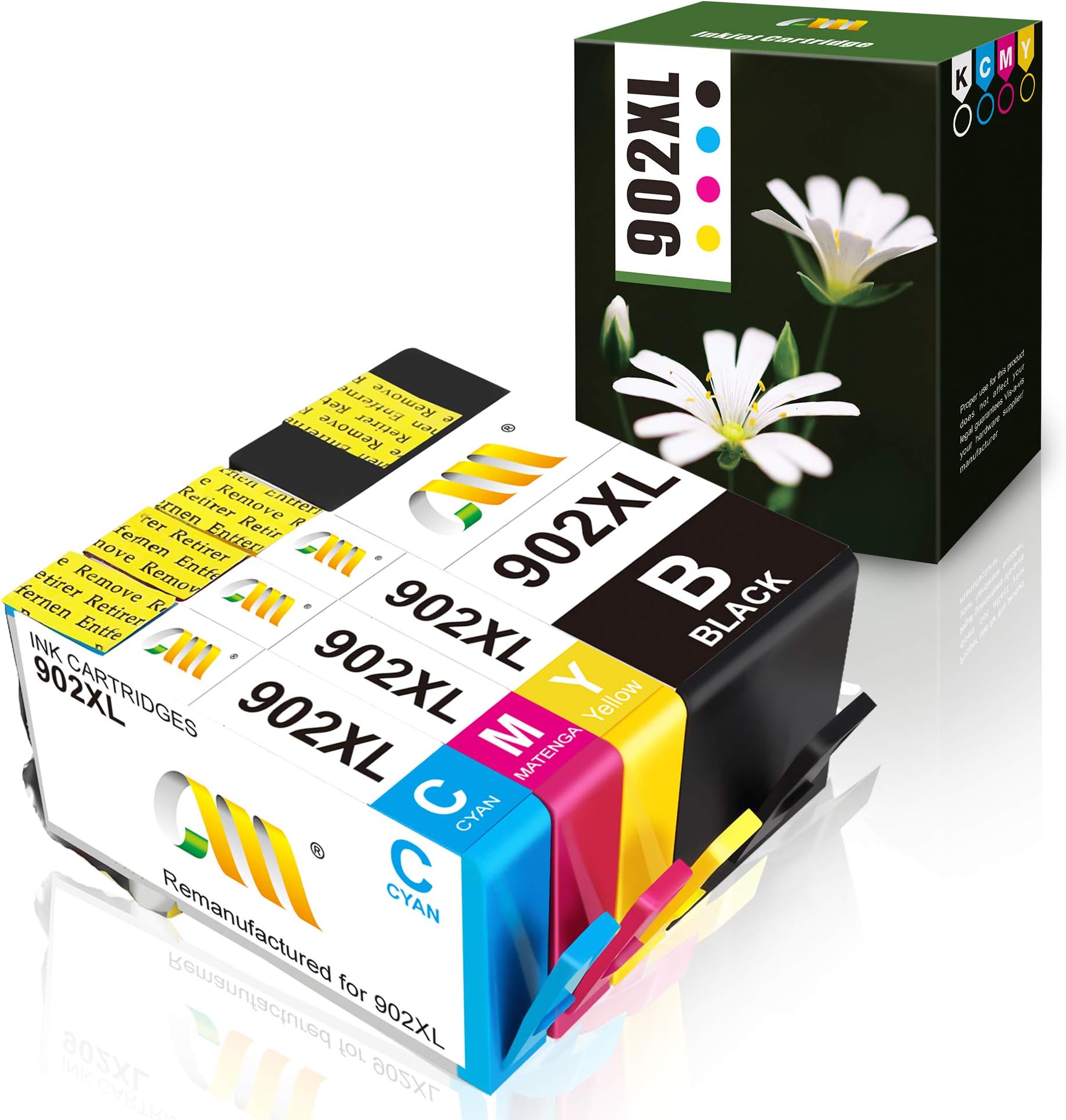 CMCMCM Remanufactured Ink Cartridges for HP 902XL 902 XL Work for OfficeJet Pro 6968 6978 6975 6970 6976 6978 6951 6954 6960 6962 Printer ( Black, Cyan, Yellow, Magenta )