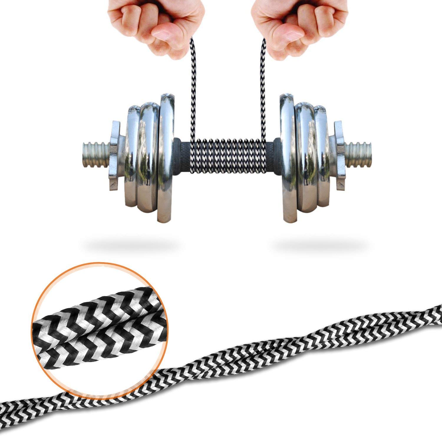 USB Type C Charger Cable [3-Pack, 6ft] Myckuu Fast Quick Charge USB-C Nylon Braided Cord for Samsung S9/S8 Plus, Galaxy Note 9/8, LG Stylo 4/G7 Thinq, Moto G6/Z3, ZTE Blade Zmax - White/Black