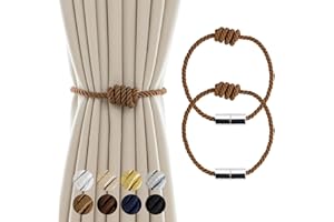 Contoeey Curtain Tiebacks Magnetic Decorative Curtain Tie Backs for Curtains 2 Pack Rope Curtain Holders for Drapes Outdoor Curtain Holdbacks, Khaki