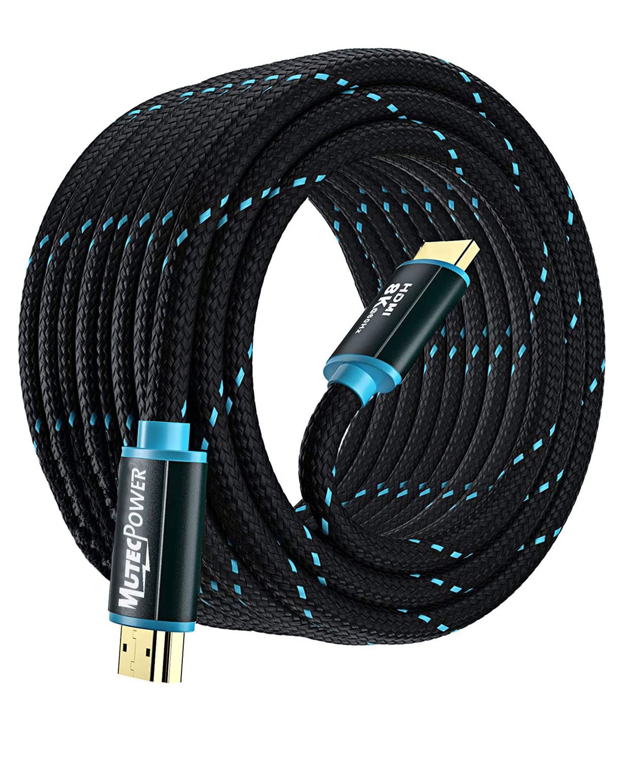 MutecPower Ultra High Speed 10 Meter HDMI 2.1V cable 48Gbps, 8K@60Hz & 18Gbps, 4K@120Hz with HDR, VRR & eARC - 26 AWG UL listed 10m Male to Male cable Blue/Black braided