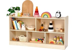 Leeshyah Wooden Toy Shelf for Kids, Montessori Book & Toy Organizer with Open Shelving, 5-Section Customizable Layout for Kids’ Room, Playroom & Classroom