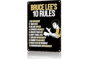 WHBGK Vintage Metal Sign 10 Rules Bruce Lee Poster Retro Tin Signs Funny Aluminum for Man Cave Garage Living Roome Cafe and P