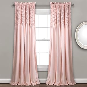 Lush Decor Bayview Curtains - Pintuck Textured Semi Sheer Window Panel Drapes Set for Living, Dining, Bedroom (Pair), 84” x 52”, Blush