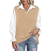 CARCOS Plus Size Sweater Vest for Women Preppy Style V Neck Sleeveless Sweaters Knit Pullover Tank Tops XL-5XL