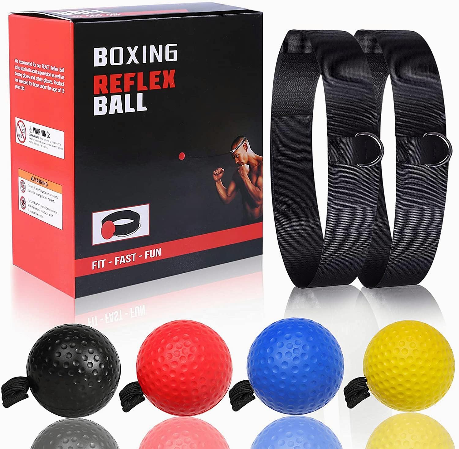 OOTO Upgraded Boxing Reflex Ball, Boxing Training Ball, Mma Speed Training Suitable for Adult/Kids Best Boxing Equipment for Training, Hand Eye Coordination and Fitness (Black+red+blue+yellow)