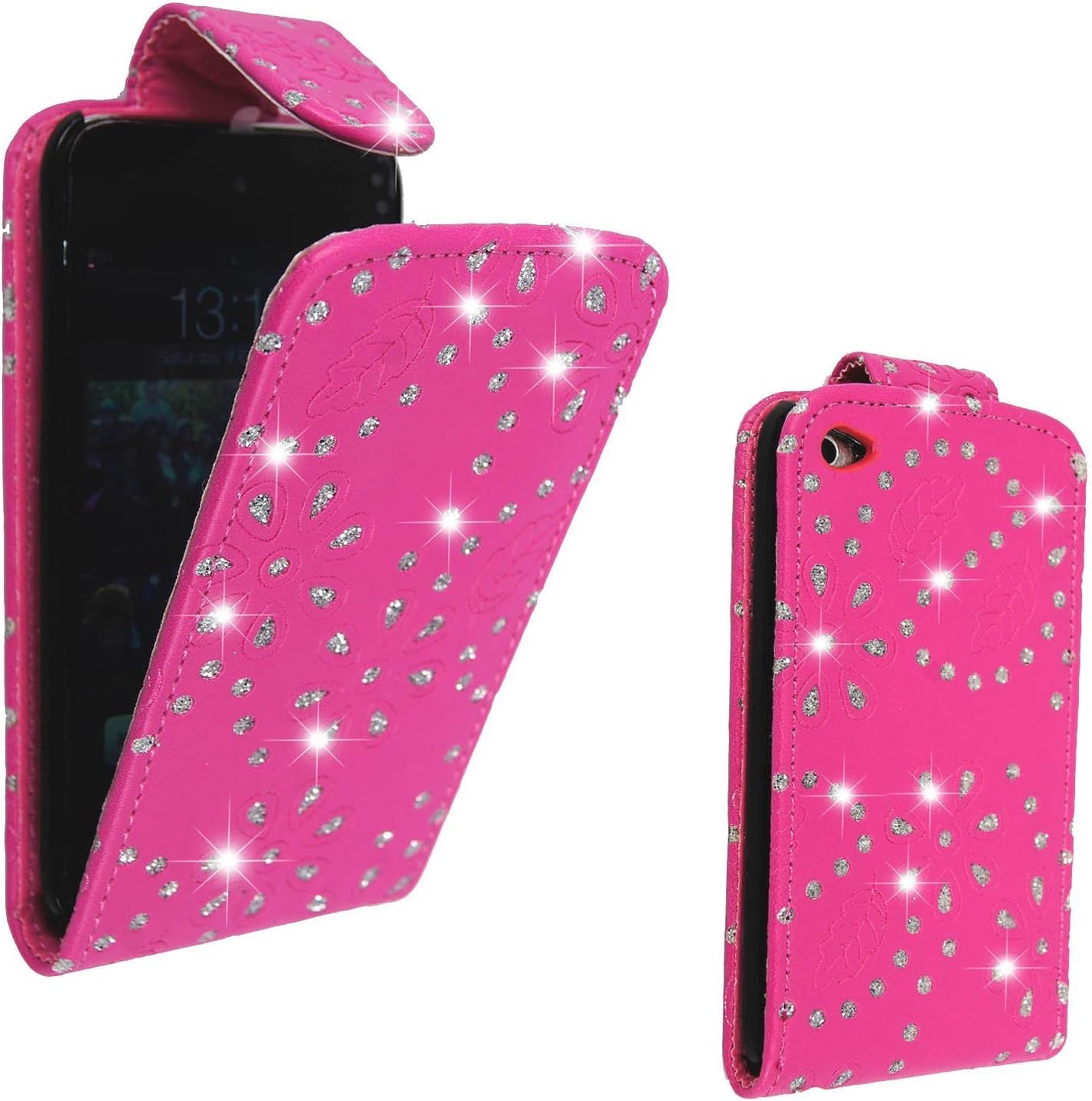 MOBiLEEXTRA FOR APPLE IPOD TOUCH 4 4TH GEN STYLISH PINK CRYSTAL DIAMOND BLING LEATHER FLIP COVER CASE POUCH