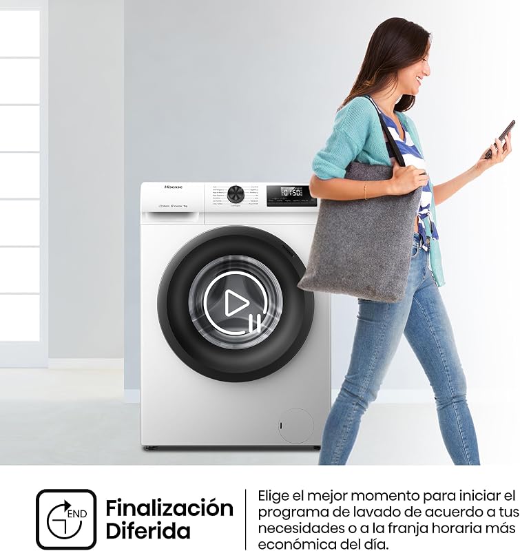 WF1Q9041BW - Lavadora, Class A, 9Kg, 1400 rpm, Alto 84.5cm x Ancho 59.5cm, Color Blanco, Función Vapor 99,9%, Lavado Rápido+, Lavado Automático, Finalización Diferida, Tecnología Inverter