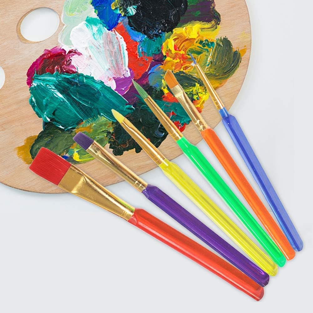 Childrens Paint Brushes, 6 Pcs Colorful Kids Paint Brush Set Plastic Paintbrushes Starter Set - Image 5