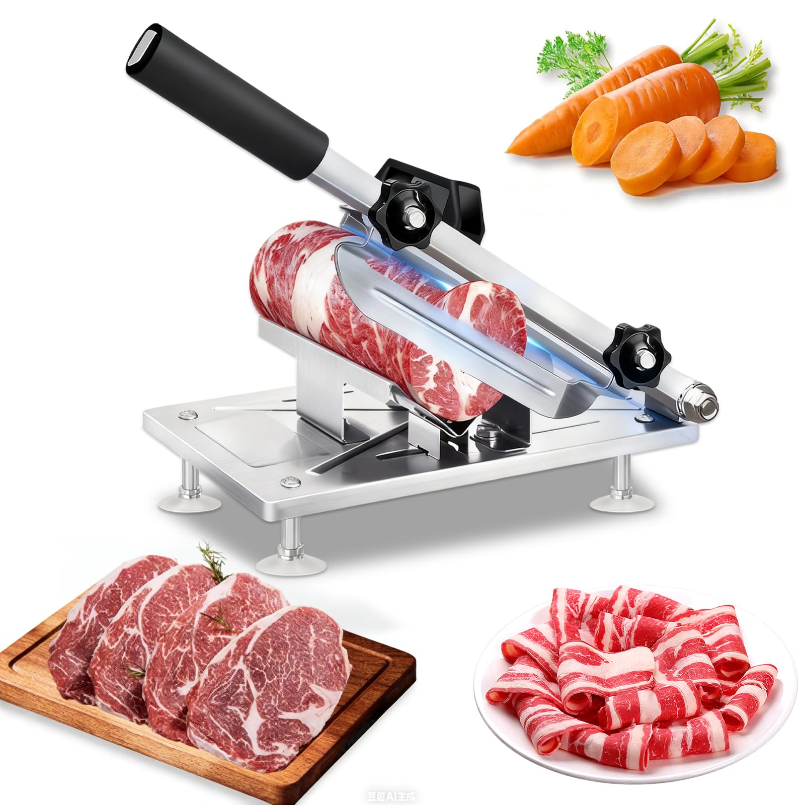 Photo 1 of Manual Frozen Meat Slicer,Stainless Steel Meat Cutter Machine, Upgraded Stainless Steel Meat Cutter for Beef Mutton Pork Roll,Food Slicer Machine for Home Cooking of Shabu Shabu, BBQ, Sandwiches