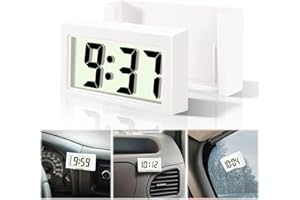 Betus Car Dashboard Digital Clock - Vehicle Adhesive Clock with Jumbo LCD Time & Day Display - Mini Automotive Stick On Watch for Car Truck Dashboard & Air Vent (White)