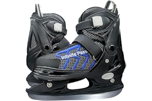 BASYNOL Nattork Adjustable Ice Skates,Soft Padding and Reinforced Ankle Support Ice Skates for Kids,Boys and Girls,Gray Blue Lace-Up Fun Hockey Skate,S,M,L,XL