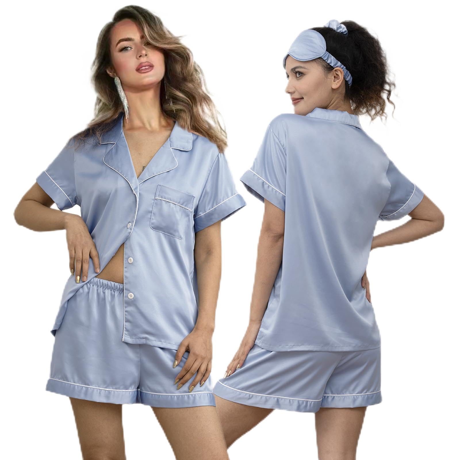 WJing Yi Jia 5Pcs Womens Soft Satin Pajama Set