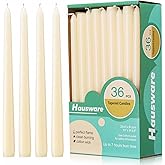 Hausware 36 Pack Taper Candles, 8 Hour Burn Time,Unscented Dripless and Smokeless, 10 inch Elegant Premium Quality Dinner Can