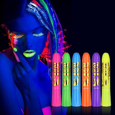 AOOWU Neon UV Glow Face Paint Crayons Kit 6 Colors Non-Toxic Safe