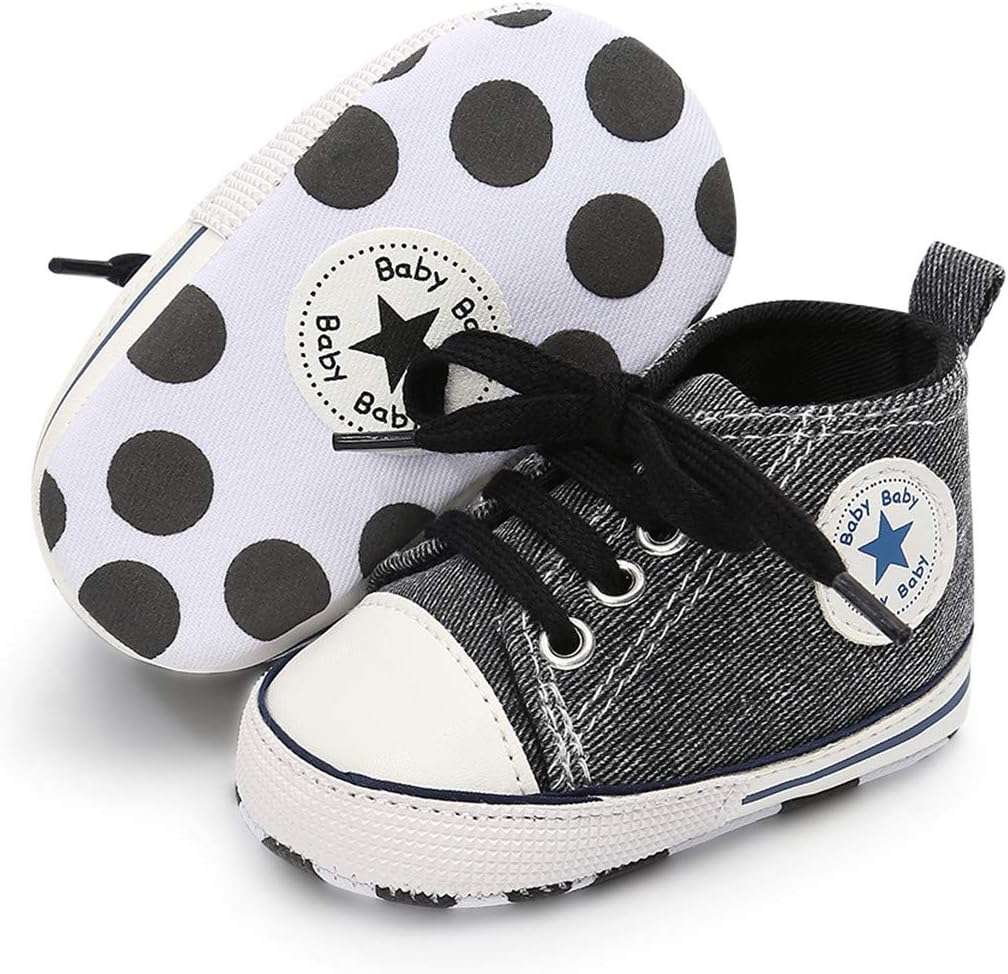 Baby Girls Boys Canvas Shoes Toddler Infant First Walker Soft Sole High-Top Ankle Sneakers Newborn Crib Shoes