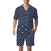 Wemkuqa Mens Pajamas Set Short Sleeve Soft Button Down PJS Mens Cotton Loungewear with 3 Pockets