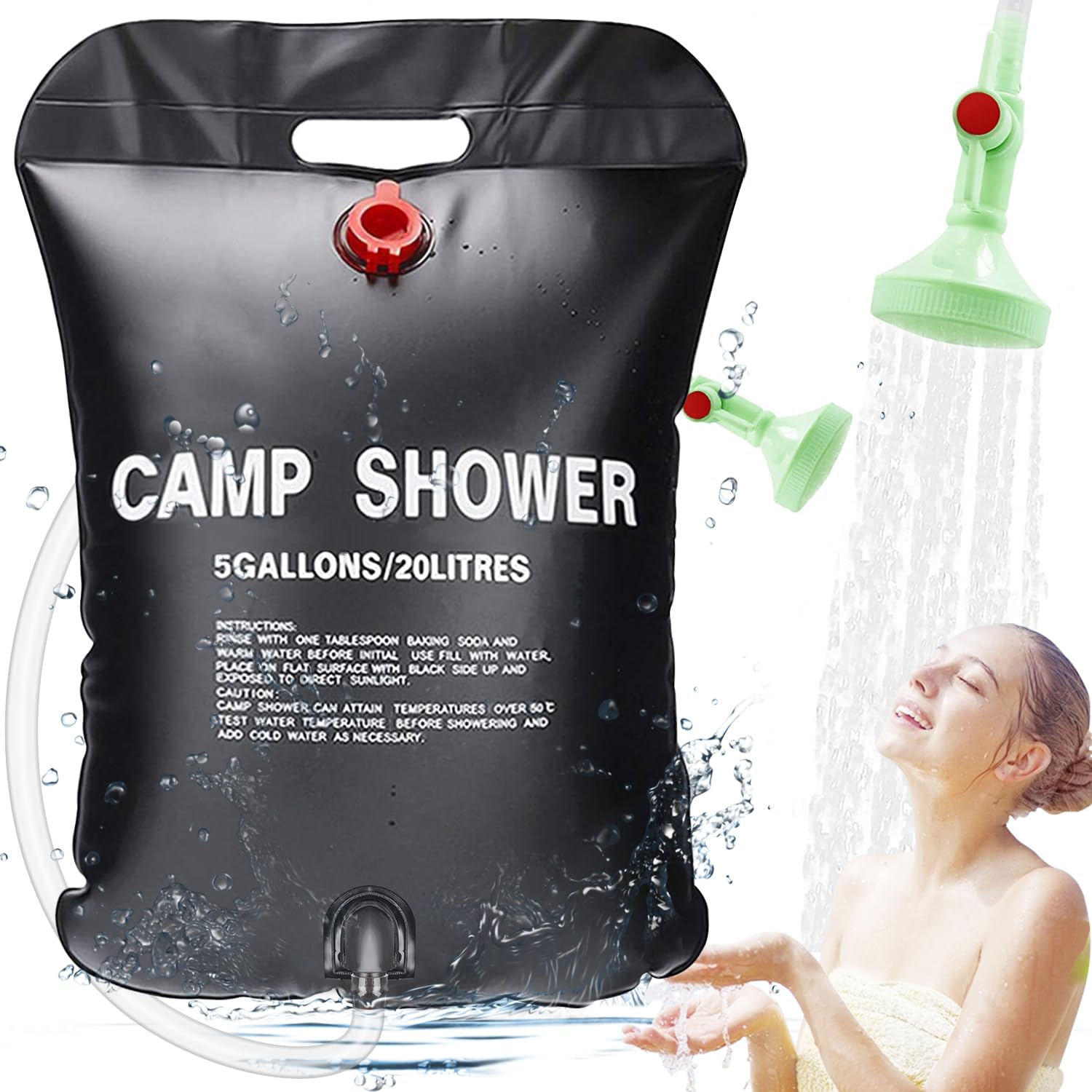 ECtury 20L Camping Shower, 5 Gallons/20L Portable Shower, Solar Shower for Camping, Camping Accessories for Hiking Climbing, Summer Camping Essentials, Camping Equipment