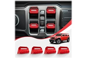 DvlynAuroa 4-Piece Aluminum Window Switch Button Cover Set (Red) for 2018-2026 Jeep Wrangler JL/JLU & 2020-2026 Gladiator JT, Premium Alloy with Gloss Finish, Interior Upgrade Accessories