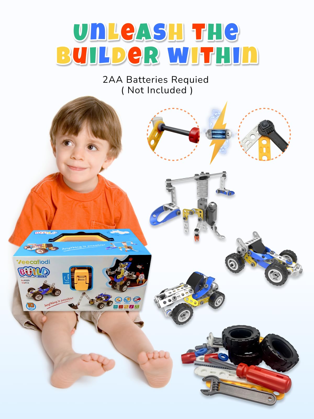 STEM Toys for 5 6 7 8+ Year Old Boy,10 in 1 Electric Building Toys for Kids Ages 4-8 5-7 6-8, Educational Racing Construction Science Kit for Boys 4-6 8-10, Creative Games Fun Birthday