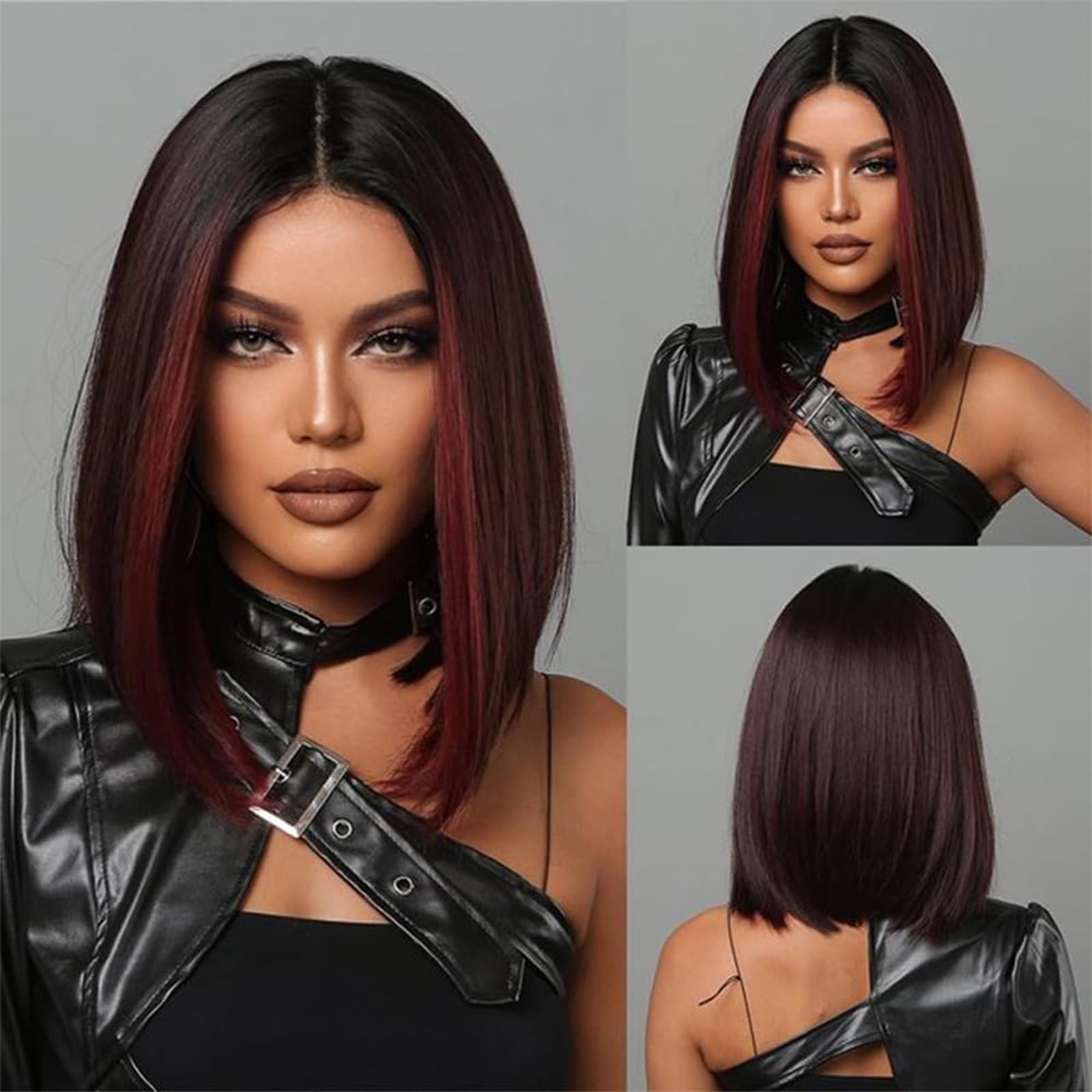 FASHION IDOL Bob Lace Front Wig Human Hair Pre Plucked 8 inches Short Bob Wig for Women Glueless T Part HD Lace Brazilian Virgin Human Hair Ombre Wine Red