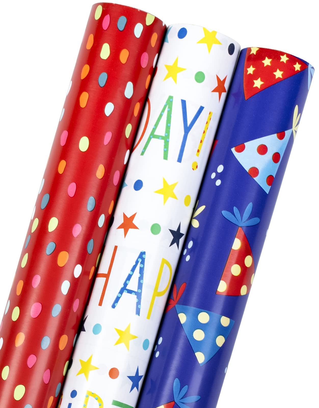 Holijolly Birthday Wrapping Paper Roll - Mini Roll - 43cm X 3m Per roll - Red & Blue Design (3.93 Square metres) …