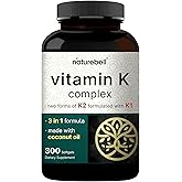 NatureBell Vitamin K Complex 2,600mcg, 300 Softgels | Full Spectrum Bone &amp; Heart Health Support Supplement, High Absorption K1 &amp; K2 MK-4 &amp; MK-7*