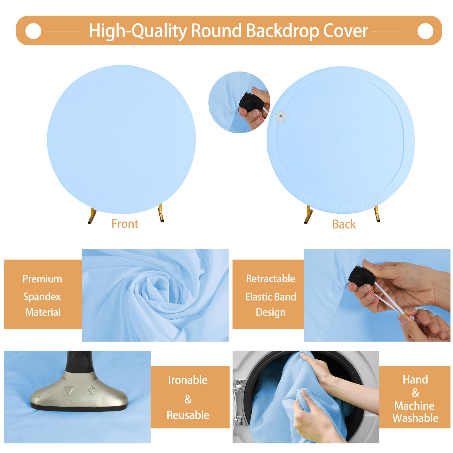 Gallety 7.2 FT Baby Blue Round Backdrop Cover for 5 to 7.2ft Round Backdrop Stand - Adjustable Circle Arch Background Cover for Wedding Arch Birthday Themed Parties Photography Decoration