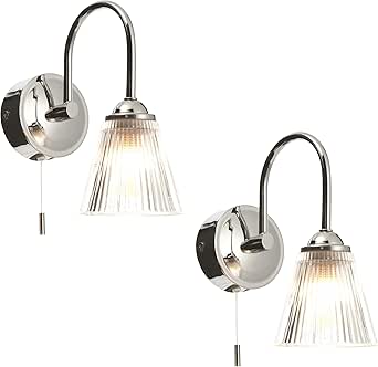 Juego de 2 apliques cromados de estilo moderno para baño con cristal