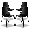 POLY & BARK Isla Modern Kitchen Chairs Set of 4 - Plastic Dining Chair with Metal Legs - Quick Assembly Simple Cafe Chairs Plastic for Indoor or Outdoor - Ebony Black